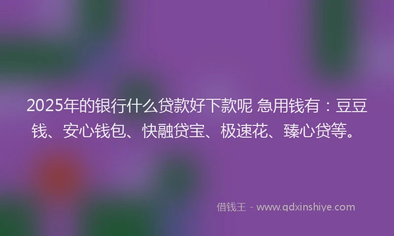 2025年的银行什么贷款好下款呢 急用钱有：豆豆钱、安心钱包、快融贷宝、极速花、臻心贷等。