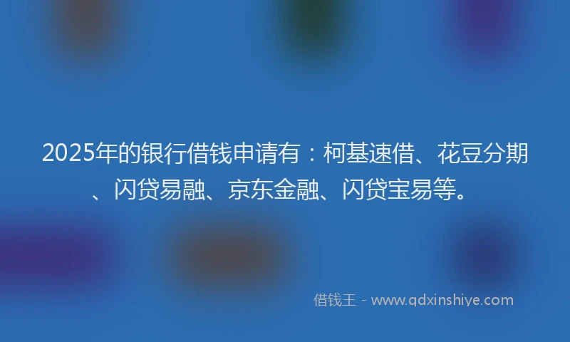 2025年的银行借钱申请有：柯基速借、花豆分期、闪贷易融、京东金融、闪贷宝易等。