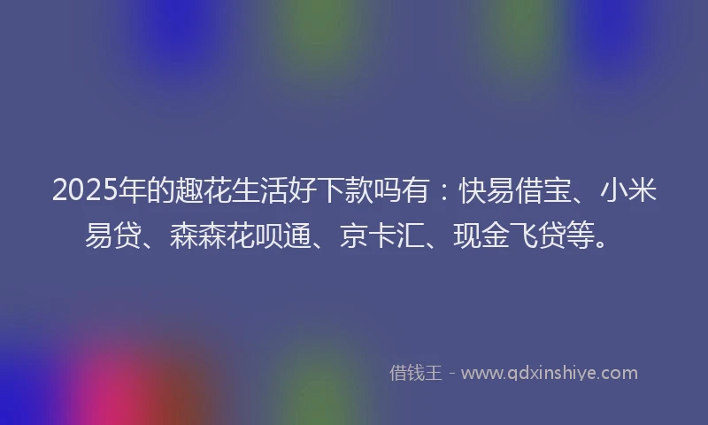 2025年的趣花生活好下款吗有：快易借宝、小米易贷、森森花呗通、京卡汇、现金飞贷等。