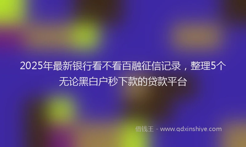2025年最新银行看不看百融征信记录，整理5个无论黑白户秒下款的贷款平台