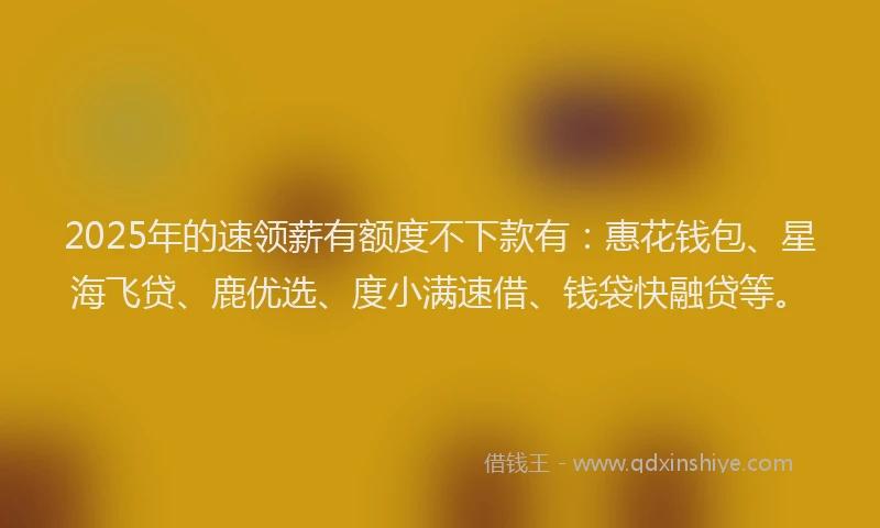 2025年的速领薪有额度不下款有：惠花钱包、星海飞贷、鹿优选、度小满速借、钱袋快融贷等。