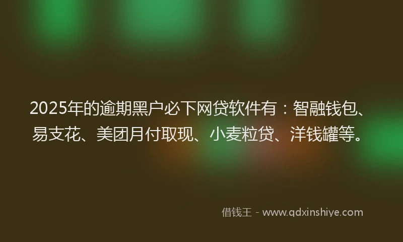 2025年的逾期黑户必下网贷软件有：智融钱包、易支花、美团月付取现、小麦粒贷、洋钱罐等。