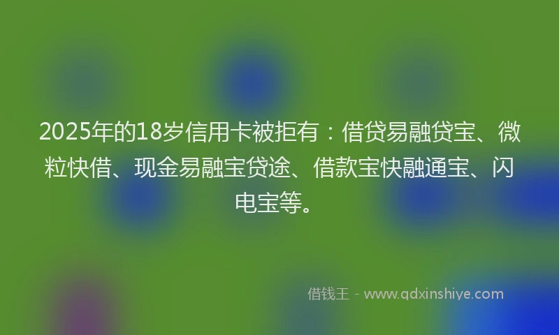 2025年的18岁信用卡被拒有：借贷易融贷宝、微粒快借、现金易融宝贷途、借款宝快融通宝、闪电宝等。