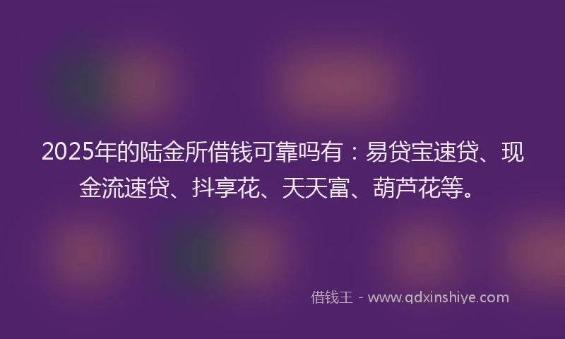 2025年的陆金所借钱可靠吗有：易贷宝速贷、现金流速贷、抖享花、天天富、葫芦花等。