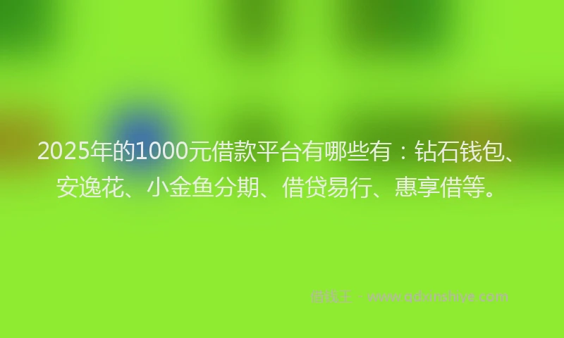 2025年的1000元借款平台有哪些有：钻石钱包、安逸花、小金鱼分期、借贷易行、惠享借等。