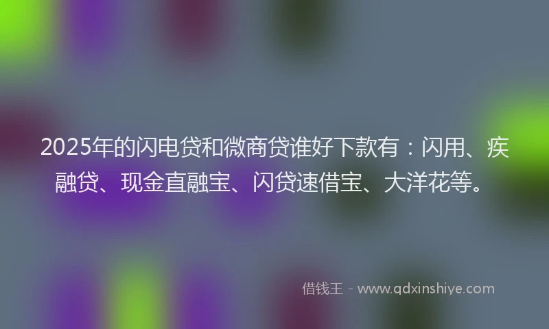 2025年的闪电贷和微商贷谁好下款有：闪用、疾融贷、现金直融宝、闪贷速借宝、大洋花等。
