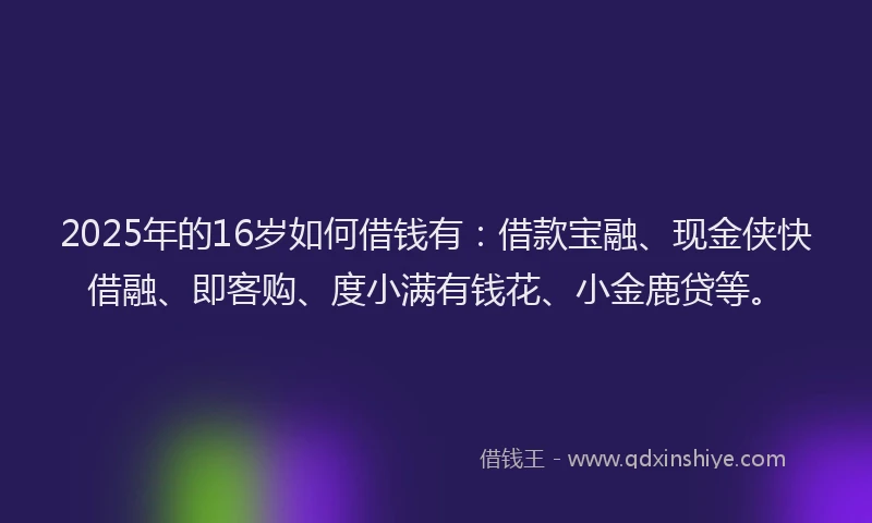 2025年的16岁如何借钱有：借款宝融、现金侠快借融、即客购、度小满有钱花、小金鹿贷等。