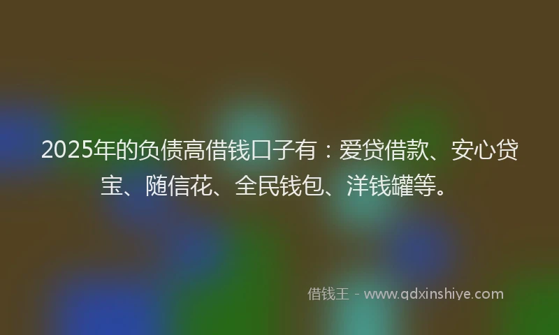 2025年的负债高借钱口子有：爱贷借款、安心贷宝、随信花、全民钱包、洋钱罐等。