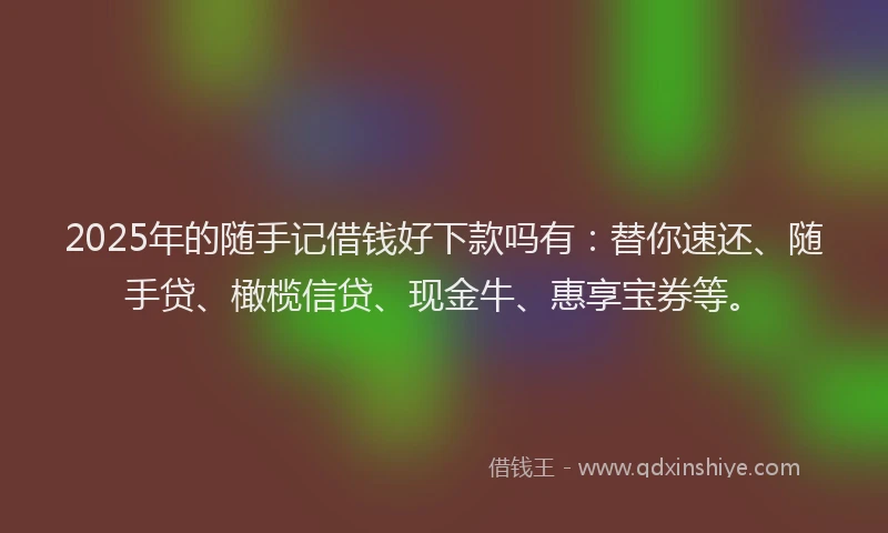 2025年的随手记借钱好下款吗有：替你速还、随手贷、橄榄信贷、现金牛、惠享宝券等。