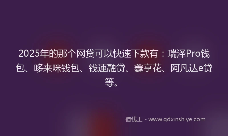 2025年的那个网贷可以快速下款有：瑞泽Pro钱包、哆来咪钱包、钱速融贷、鑫享花、阿凡达e贷等。