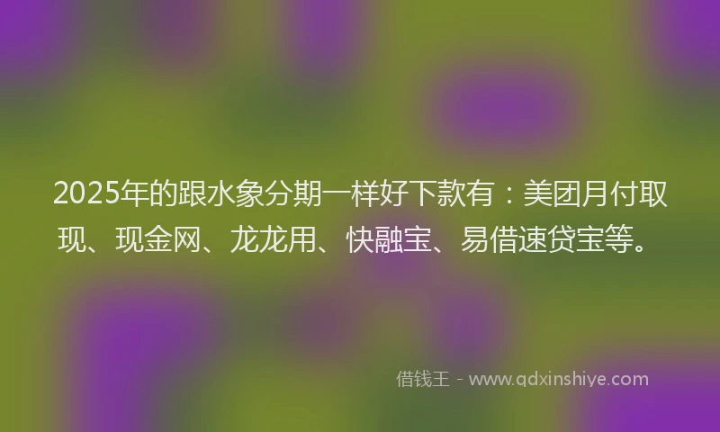 2025年的跟水象分期一样好下款有：美团月付取现、现金网、龙龙用、快融宝、易借速贷宝等。