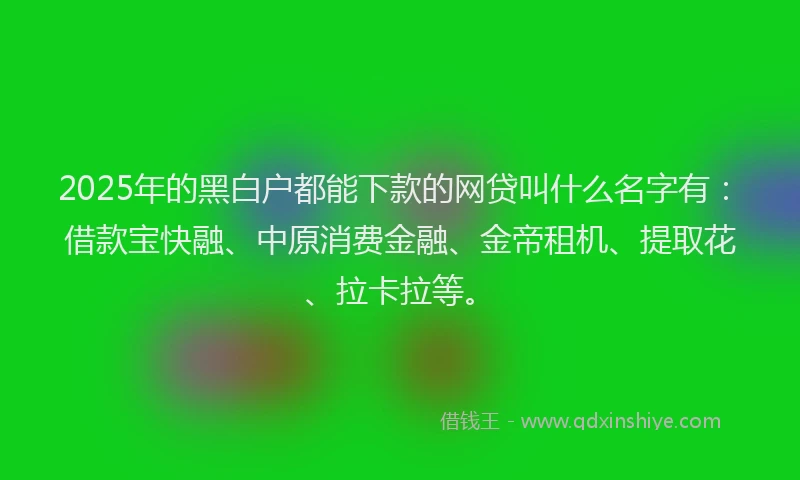 2025年的黑白户都能下款的网贷叫什么名字有：借款宝快融、中原消费金融、金帝租机、提取花、拉卡拉等。