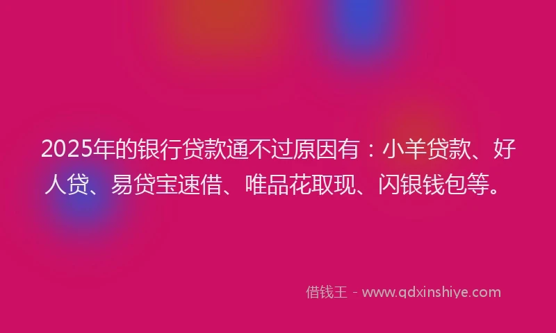 2025年的银行贷款通不过原因有：小羊贷款、好人贷、易贷宝速借、唯品花取现、闪银钱包等。