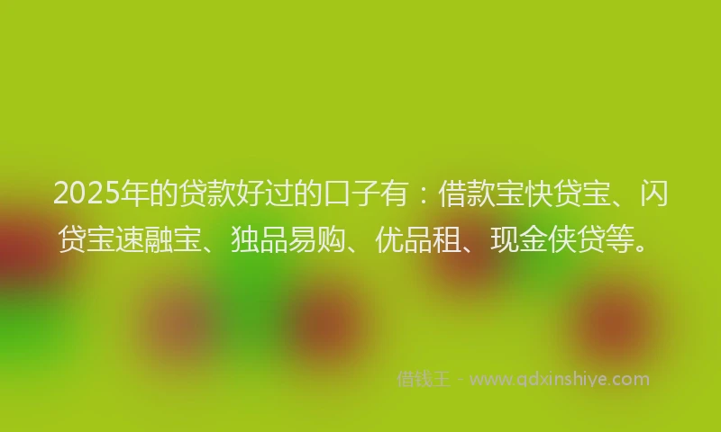 2025年的贷款好过的口子有：借款宝快贷宝、闪贷宝速融宝、独品易购、优品租、现金侠贷等。