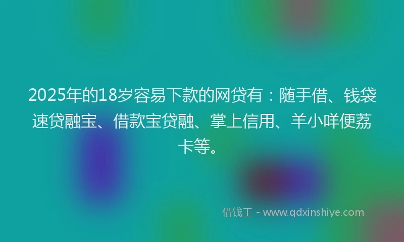 2025年的18岁容易下款的网贷有：随手借、钱袋速贷融宝、借款宝贷融、掌上信用、羊小咩便荔卡等。