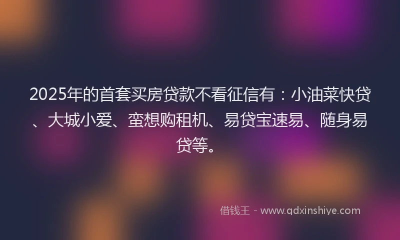 2025年的首套买房贷款不看征信有：小油菜快贷、大城小爱、蛮想购租机、易贷宝速易、随身易贷等。
