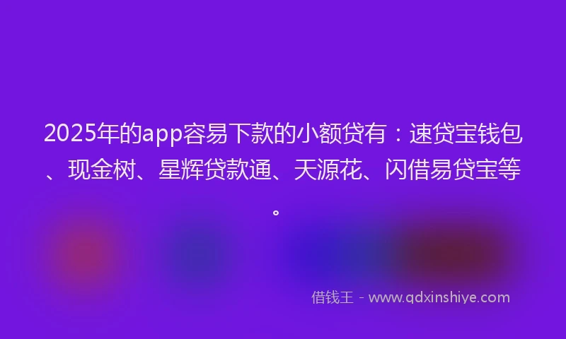 2025年的app容易下款的小额贷有：速贷宝钱包、现金树、星辉贷款通、天源花、闪借易贷宝等。