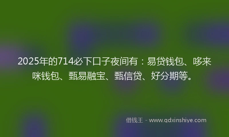 2025年的714必下口子夜间有：易贷钱包、哆来咪钱包、甄易融宝、甄信贷、好分期等。