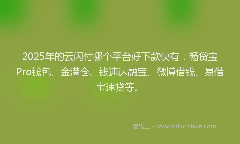 2025年的云闪付哪个平台好下款快有：畅贷宝Pro钱包、金满仓、钱速达融宝、微博借钱、易借宝速贷等。