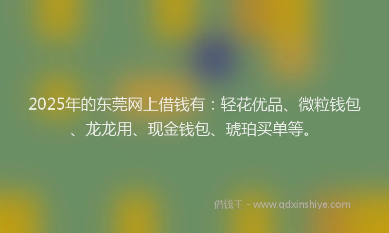 2025年的东莞网上借钱有：轻花优品、微粒钱包、龙龙用、现金钱包、琥珀买单等。