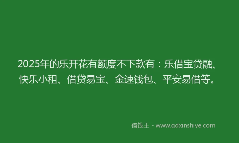 2025年的乐开花有额度不下款有：乐借宝贷融、快乐小租、借贷易宝、金速钱包、平安易借等。