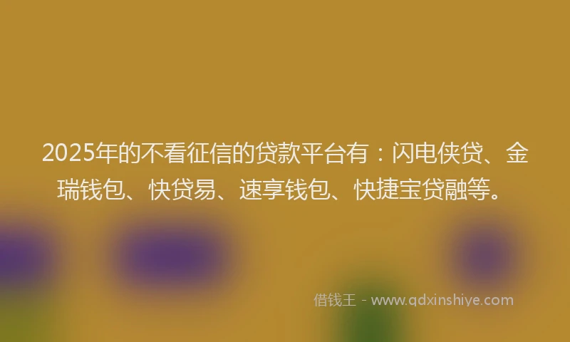 2025年的不看征信的贷款平台有：闪电侠贷、金瑞钱包、快贷易、速享钱包、快捷宝贷融等。