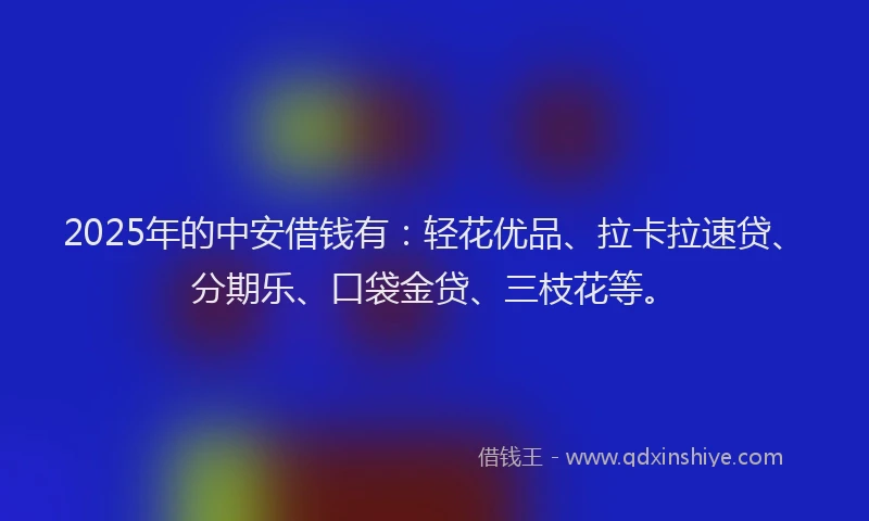 2025年的中安借钱有：轻花优品、拉卡拉速贷、分期乐、口袋金贷、三枝花等。