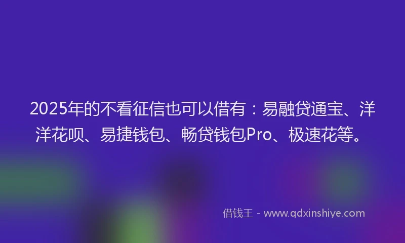 2025年的不看征信也可以借有：易融贷通宝、洋洋花呗、易捷钱包、畅贷钱包Pro、极速花等。