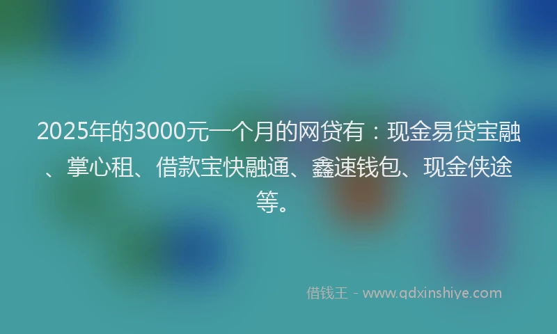 2025年的3000元一个月的网贷有：现金易贷宝融、掌心租、借款宝快融通、鑫速钱包、现金侠途等。