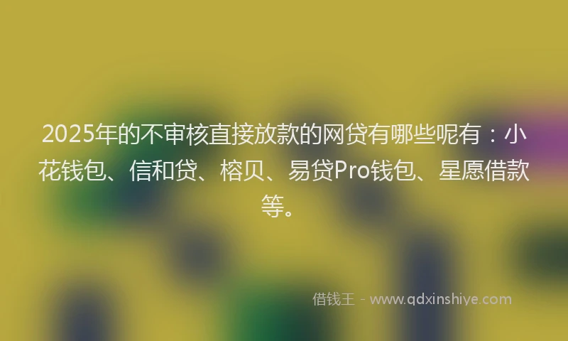 2025年的不审核直接放款的网贷有哪些呢有：小花钱包、信和贷、榕贝、易贷Pro钱包、星愿借款等。