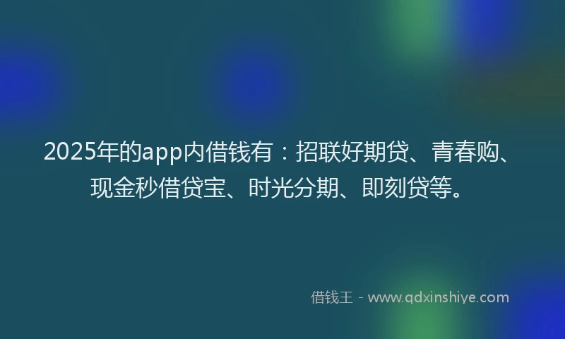 2025年的app内借钱有：招联好期贷、青春购、现金秒借贷宝、时光分期、即刻贷等。