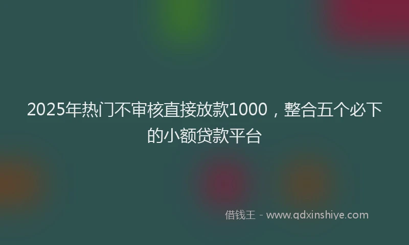 2025年热门不审核直接放款1000，整合五个必下的小额贷款平台
