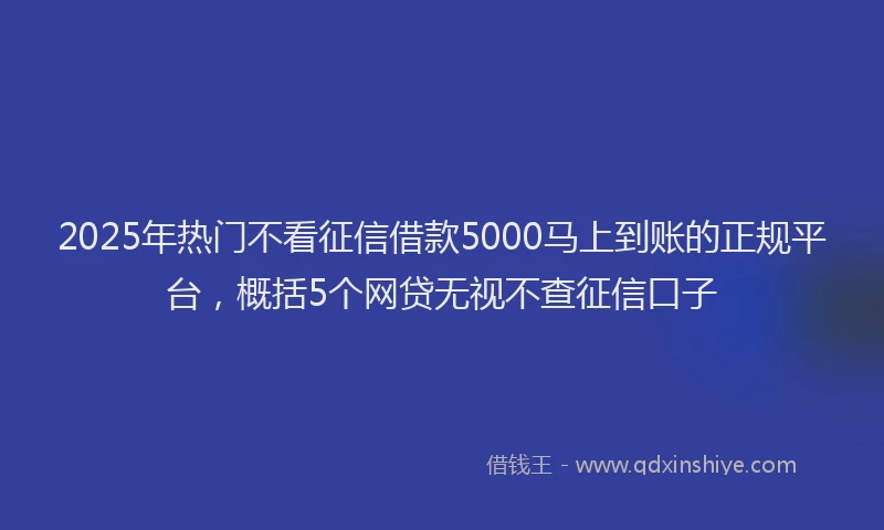 2025年热门不看征信借款5000马上到账的正规平台，概括5个网贷无视不查征信口子