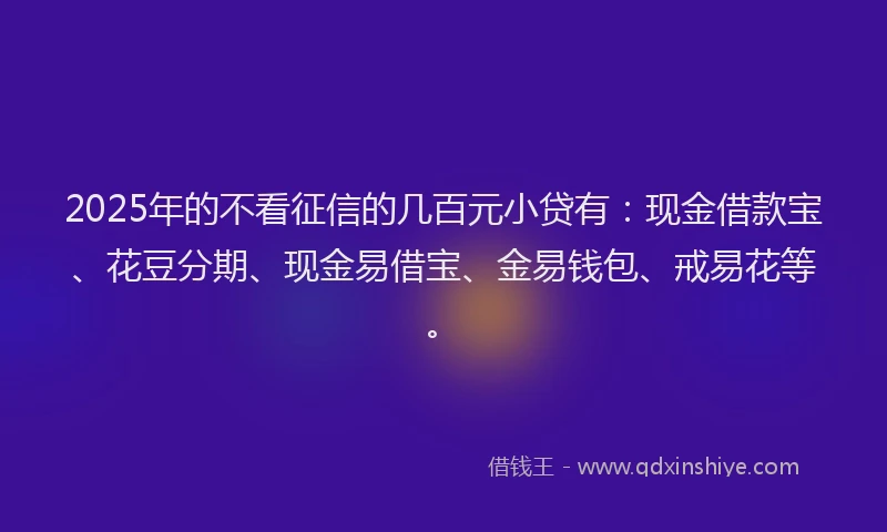 2025年的不看征信的几百元小贷有：现金借款宝、花豆分期、现金易借宝、金易钱包、戒易花等。
