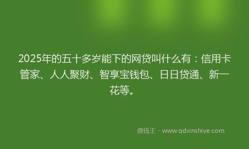 2025年的五十多岁能下的网贷叫什么有：信用卡管家、人人聚财、智享宝钱包、日日贷通、新一花等。