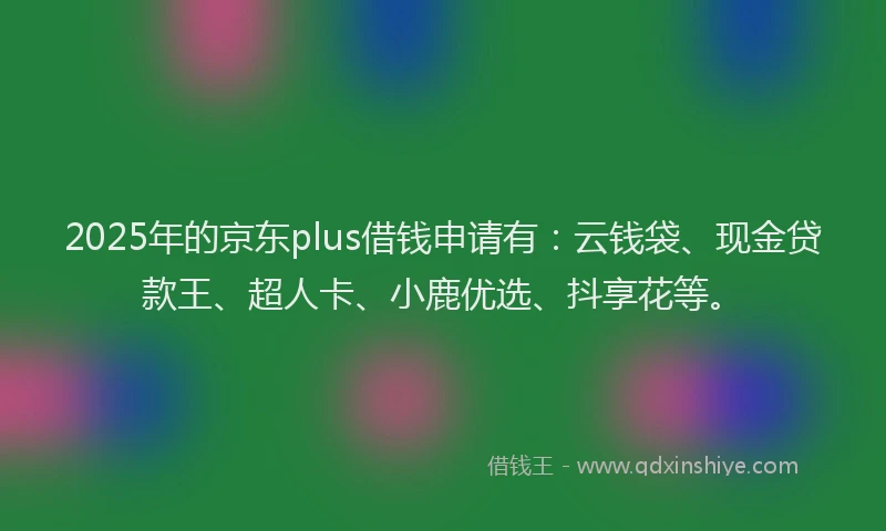 2025年的京东plus借钱申请有：云钱袋、现金贷款王、超人卡、小鹿优选、抖享花等。