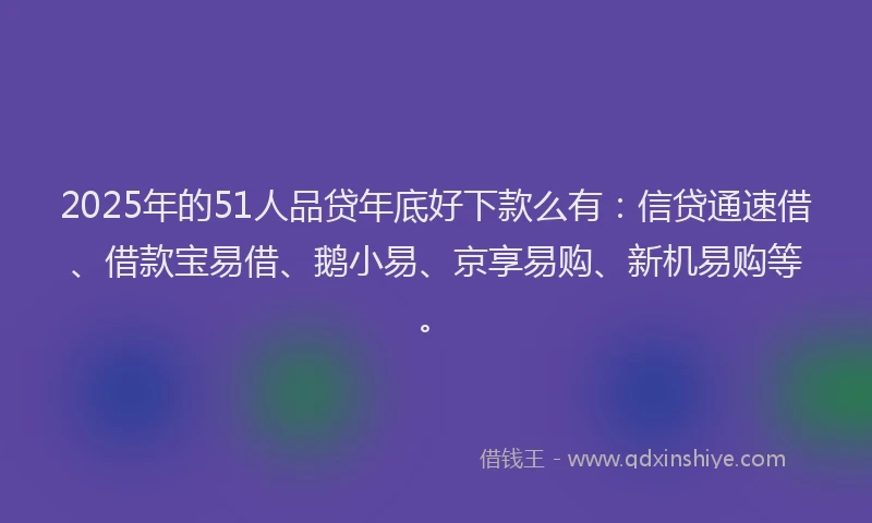 2025年的51人品贷年底好下款么有：信贷通速借、借款宝易借、鹅小易、京享易购、新机易购等。