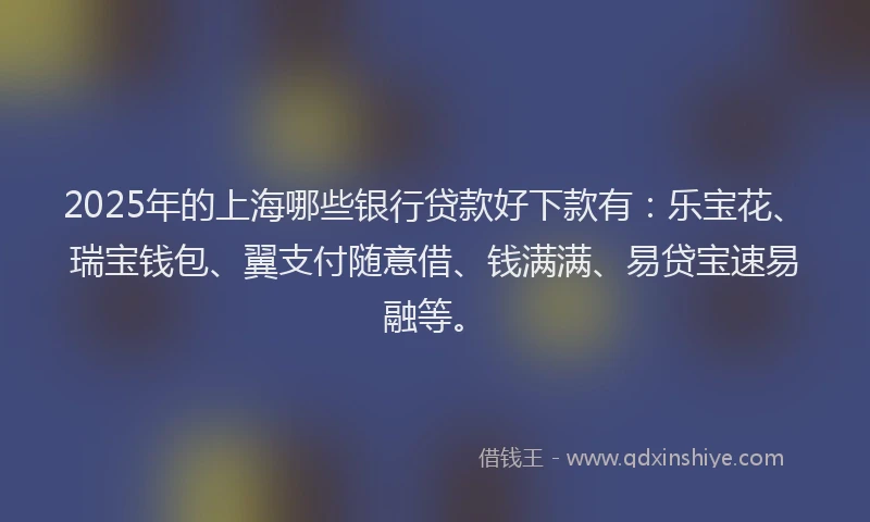 2025年的上海哪些银行贷款好下款有：乐宝花、瑞宝钱包、翼支付随意借、钱满满、易贷宝速易融等。