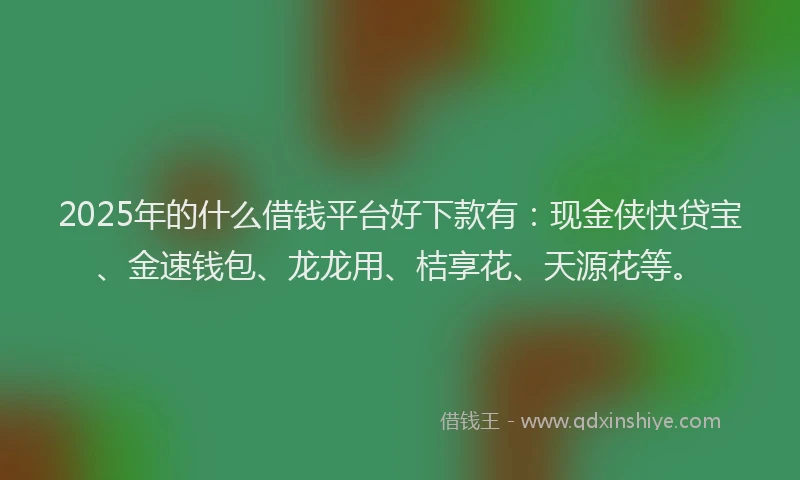 2025年的什么借钱平台好下款有：现金侠快贷宝、金速钱包、龙龙用、桔享花、天源花等。