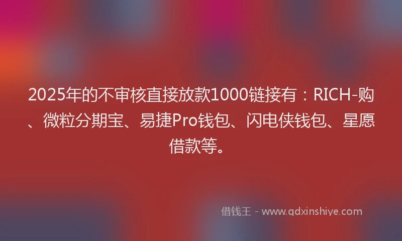 2025年的不审核直接放款1000链接有：RICH-购、微粒分期宝、易捷Pro钱包、闪电侠钱包、星愿借款等。
