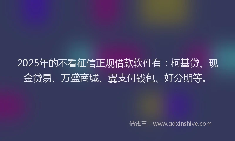 2025年的不看征信正规借款软件有：柯基贷、现金贷易、万盛商城、翼支付钱包、好分期等。