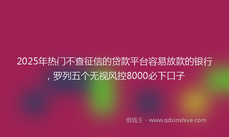 2025年热门不查征信的贷款平台容易放款的银行，罗列五个无视风控8000必下口子