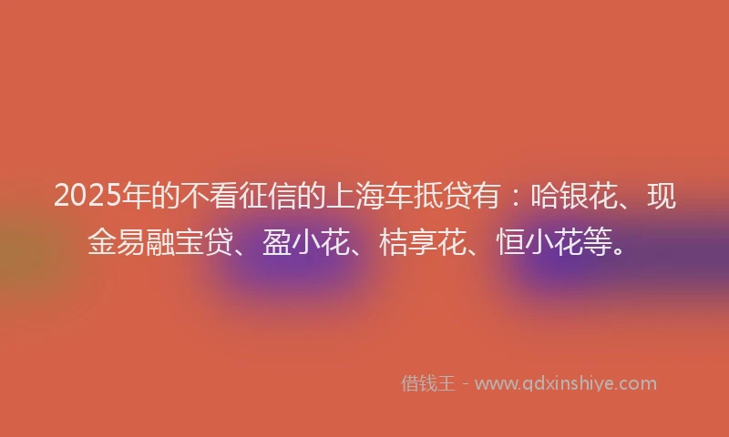 2025年的不看征信的上海车抵贷有：哈银花、现金易融宝贷、盈小花、桔享花、恒小花等。