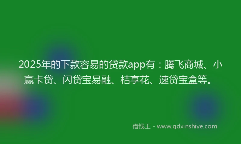 2025年的下款容易的贷款app有：腾飞商城、小赢卡贷、闪贷宝易融、桔享花、速贷宝盒等。