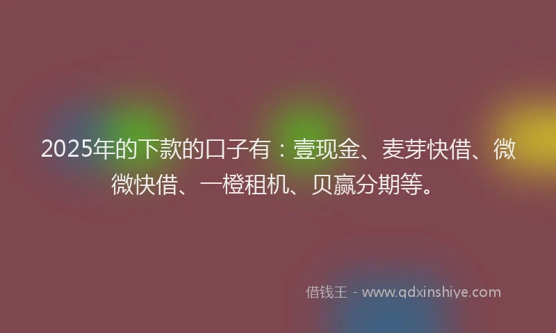 2025年的下款的口子有：壹现金、麦芽快借、微微快借、一橙租机、贝赢分期等。