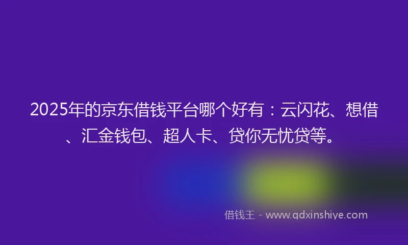2025年的京东借钱平台哪个好有：云闪花、想借、汇金钱包、超人卡、贷你无忧贷等。