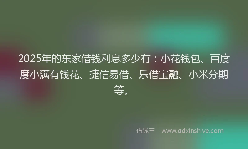 2025年的东家借钱利息多少有：小花钱包、百度度小满有钱花、捷信易借、乐借宝融、小米分期等。