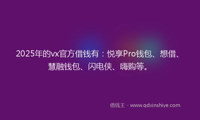 2025年的vx官方借钱有：悦享Pro钱包、想借、慧融钱包、闪电侠、嗨购等。