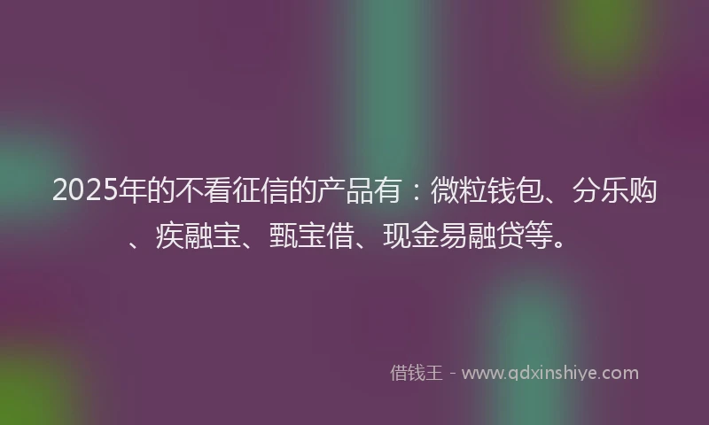 2025年的不看征信的产品有：微粒钱包、分乐购、疾融宝、甄宝借、现金易融贷等。