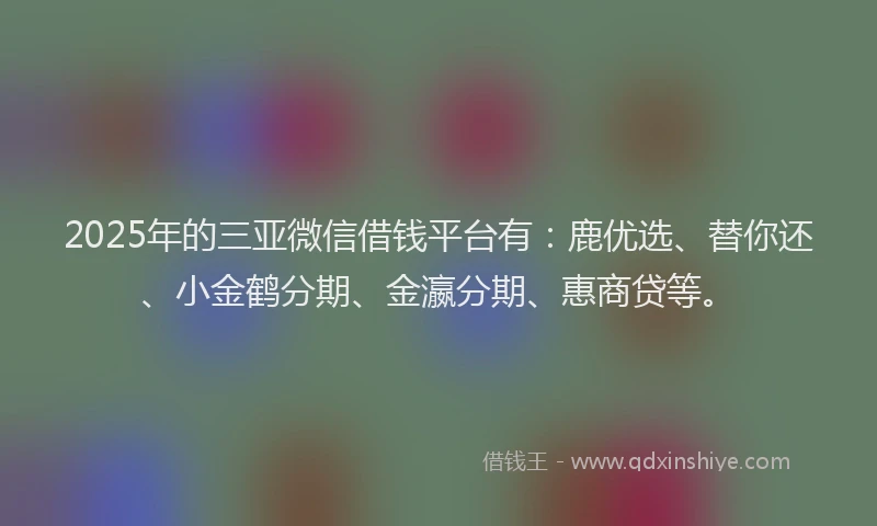 2025年的三亚微信借钱平台有：鹿优选、替你还、小金鹤分期、金瀛分期、惠商贷等。